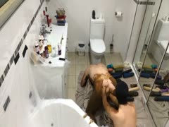 Pervert scat teen sucking a robber's dick in the bathroom